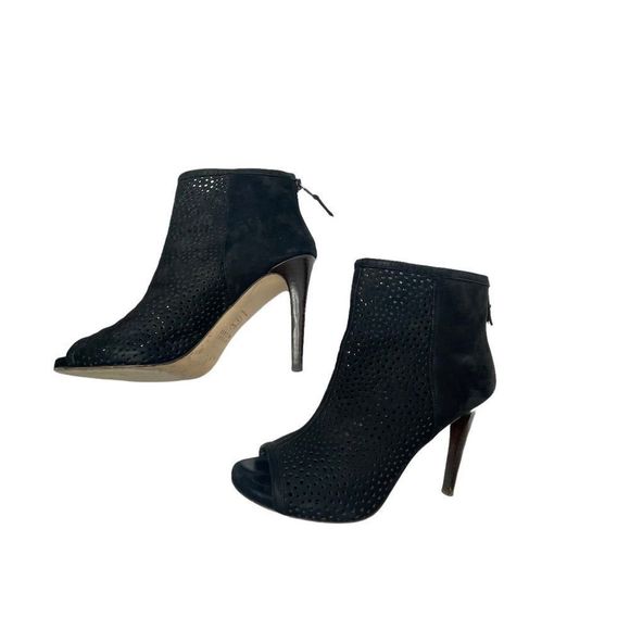 Stuart Weitzman black peep toe booties mesh cutout heels - Picture 1 of 7